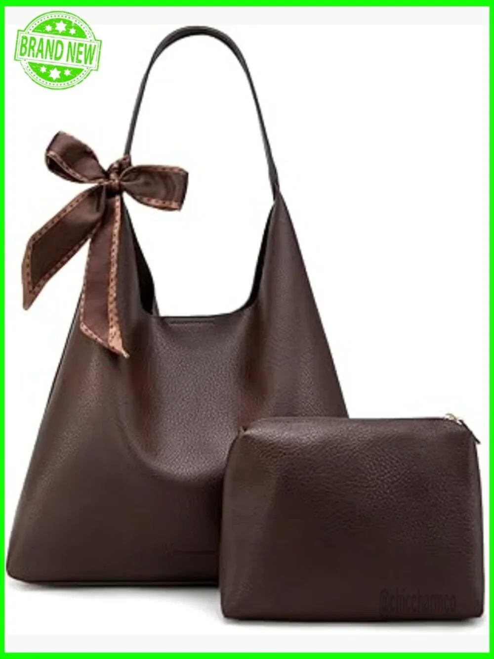 Slouchy Hobo Shoulder Bag Medium Vegan Leather with Scarf